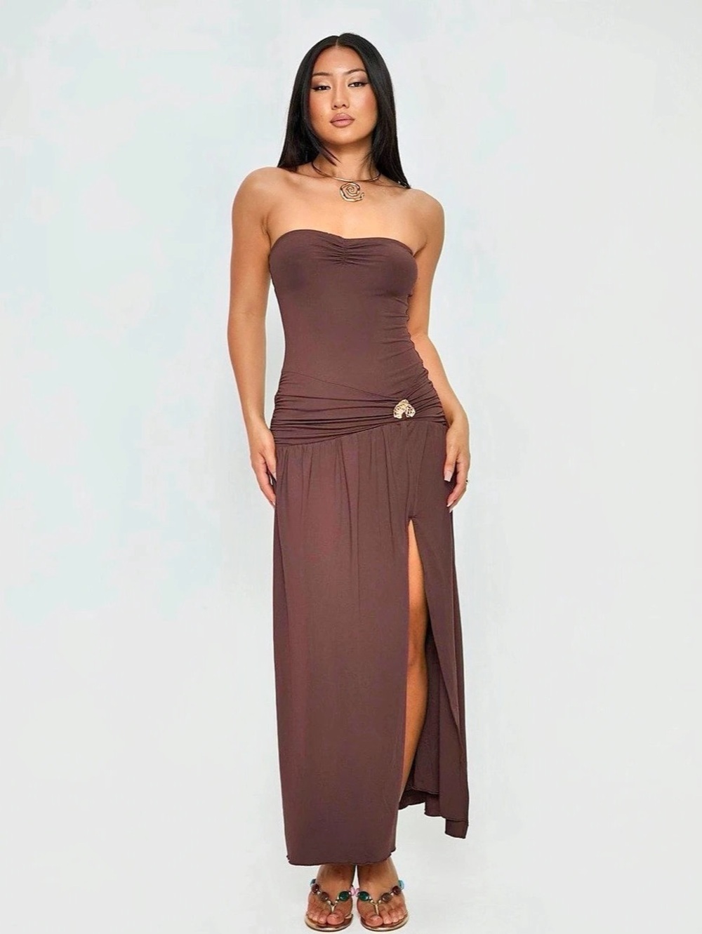 Princess Polly Brown Strapless Maxi Dress